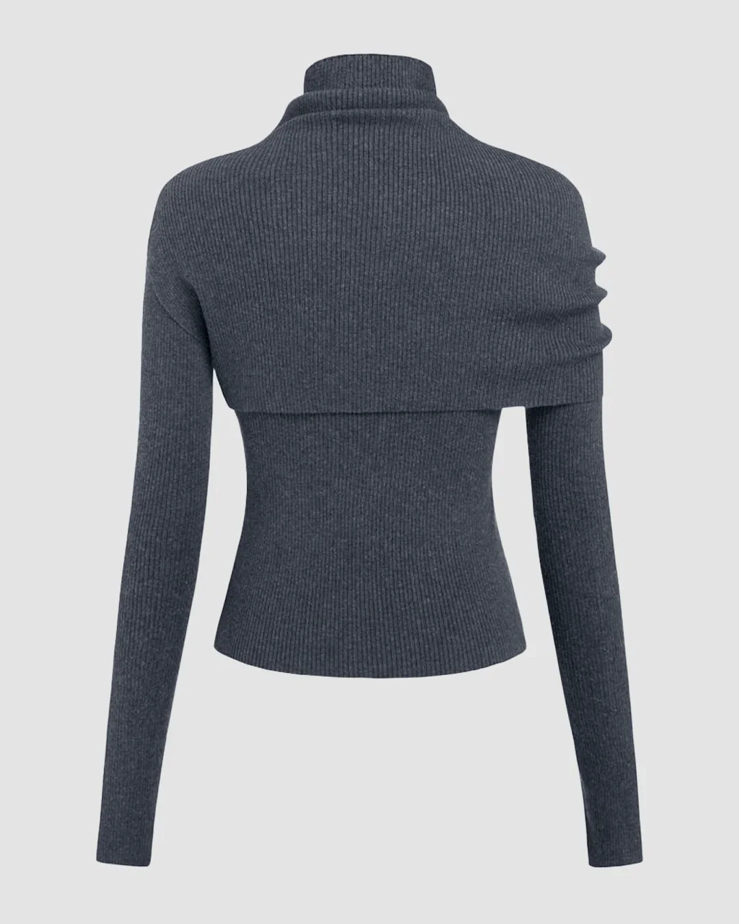 Round Neckline Long Sleeve Top With High Neck Wrap in Dark Grey