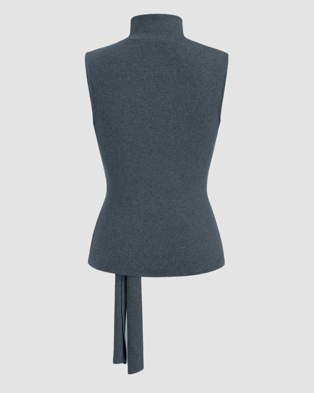 High Neck Sleeveless Knotted Top in Grey