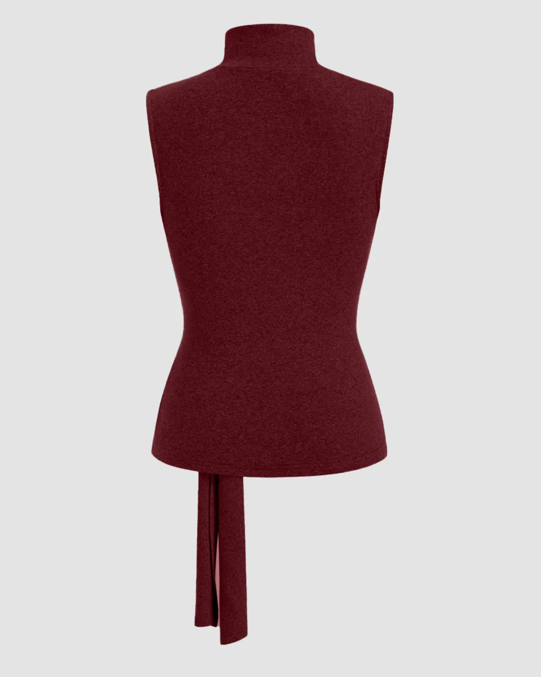High Neck Sleeveless Knotted Top in Burgundy