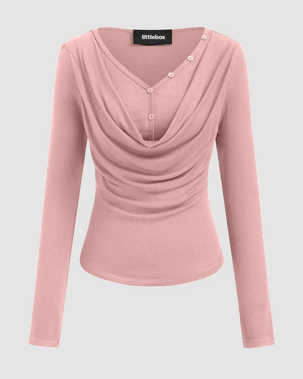 V-neck Solid Ruched Draped Cinched Waist Long Sleeve Top in Rose