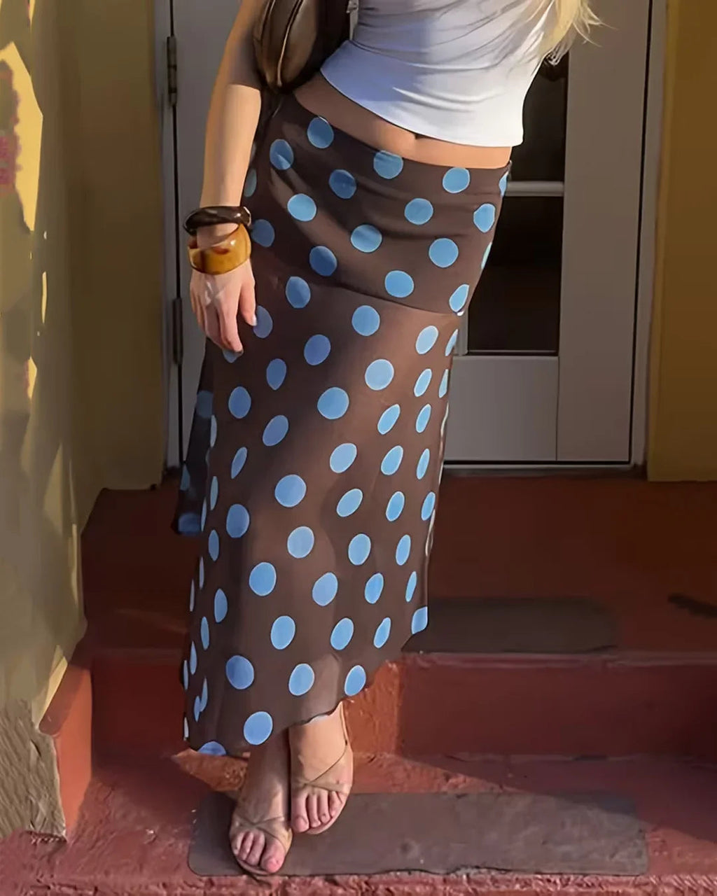 Vintage Polka Dot Print Asymmetrical Flared Hem Skirt
