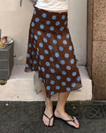 Vintage Polka Dot Print Asymmetrical Flared Hem Skirt
