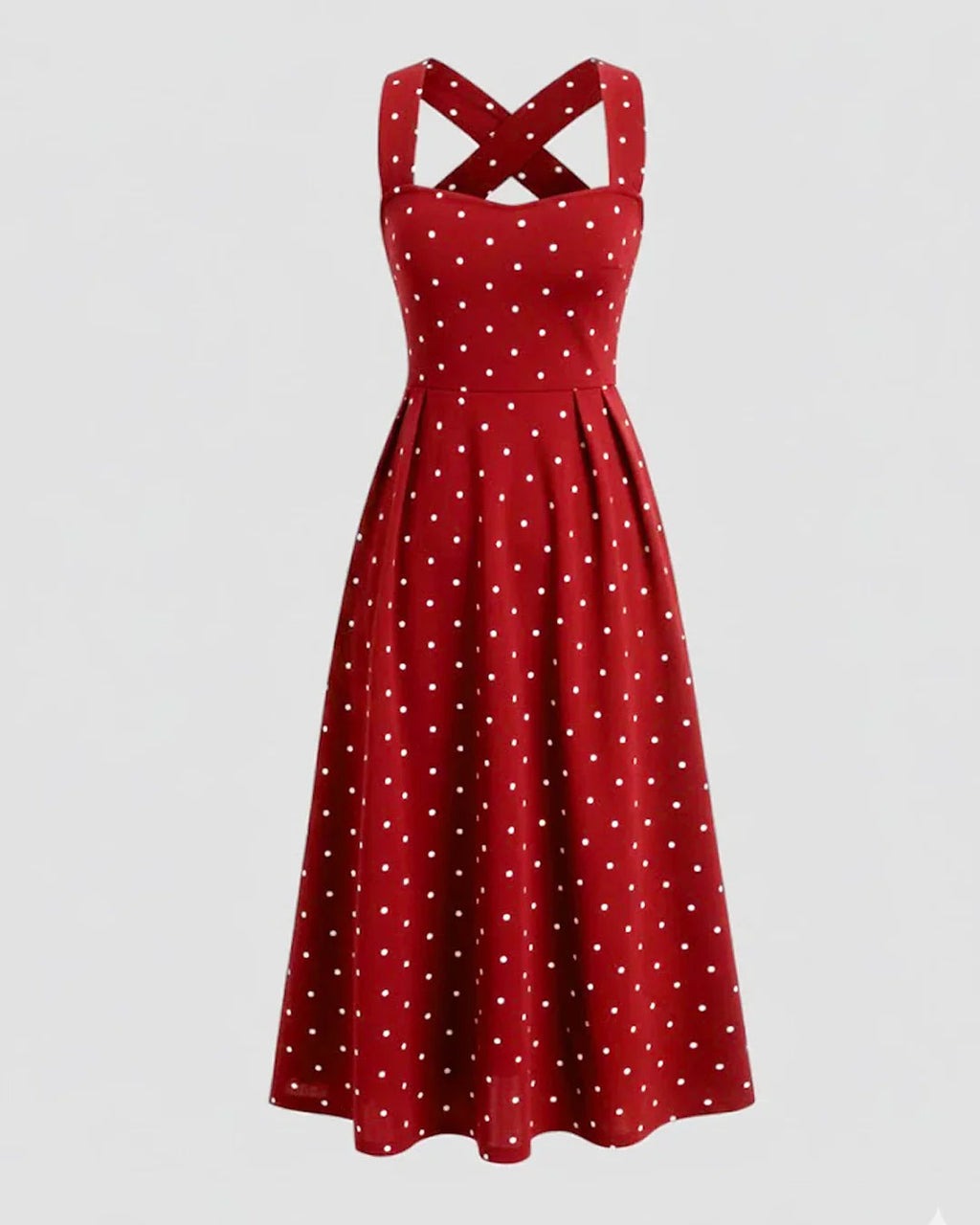 Sweetheart Fit & Flare A-Line Hem Polka Dot Sleeveless Midi Dress in Red