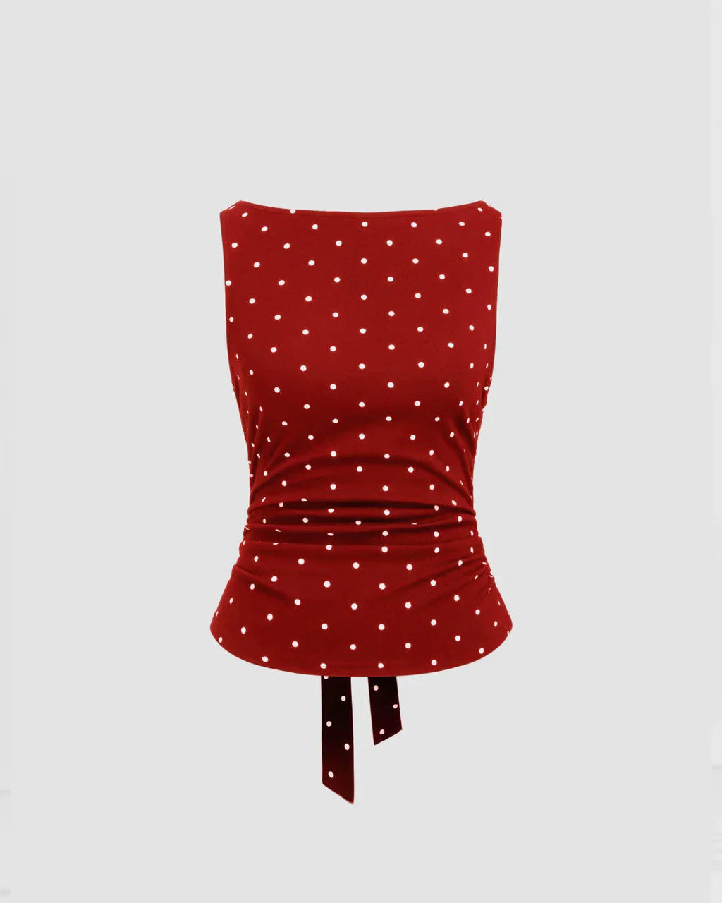 Boat Neck Slim Fit Peplum Hem Polka Dot Sleeveless Top