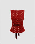Boat Neck Slim Fit Peplum Hem Polka Dot Sleeveless Top