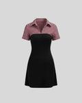 Collared Slim Fit Straight Hem Striped Short Sleeve Mini Dress