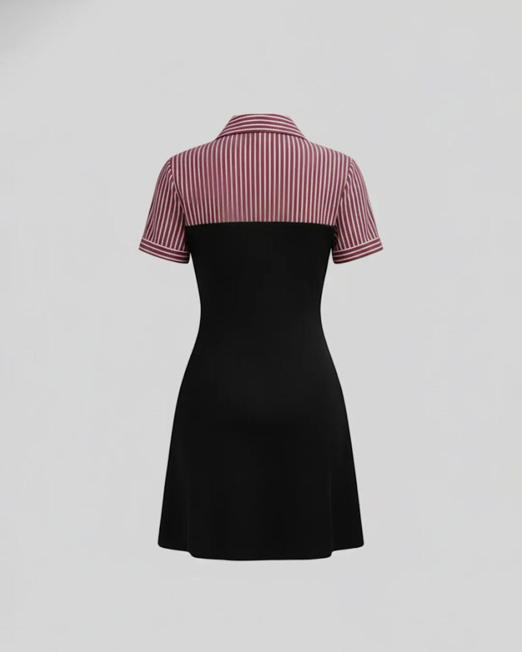 Collared Slim Fit Straight Hem Striped Short Sleeve Mini Dress