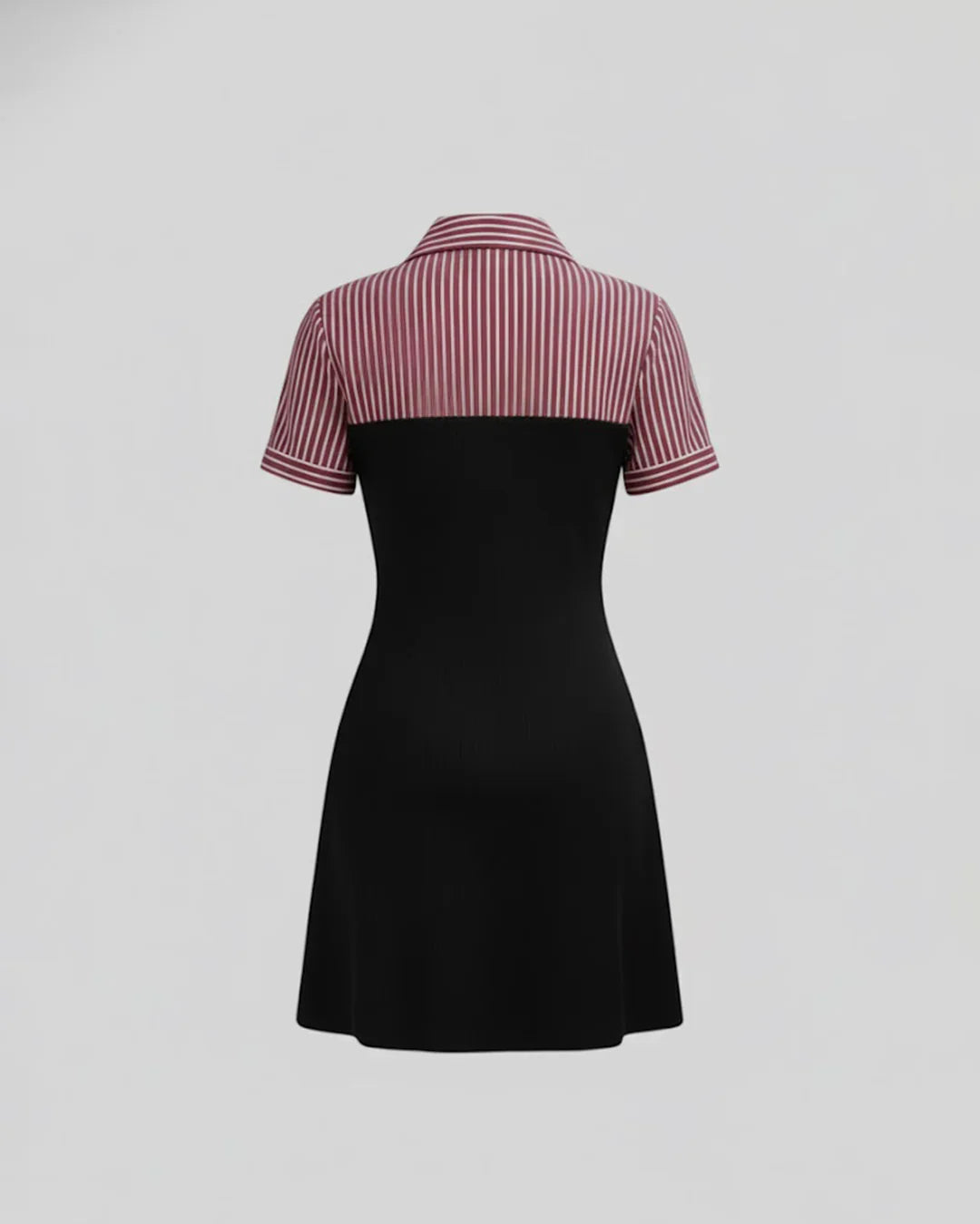 Collared Slim Fit Straight Hem Striped Short Sleeve Mini Dress