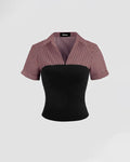 Casual Slim Fit Straight Hem Solid Short Sleeve Crop Top