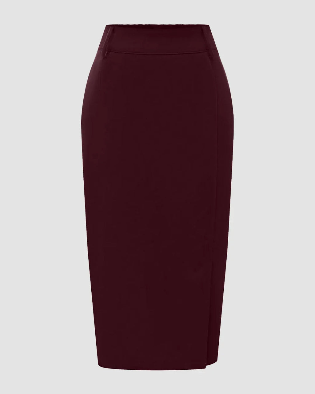 Solid Color Front Slit Pencil Knee-Length Skirt in Maroon
