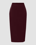 Solid Color Front Slit Pencil Knee-Length Skirt in Maroon