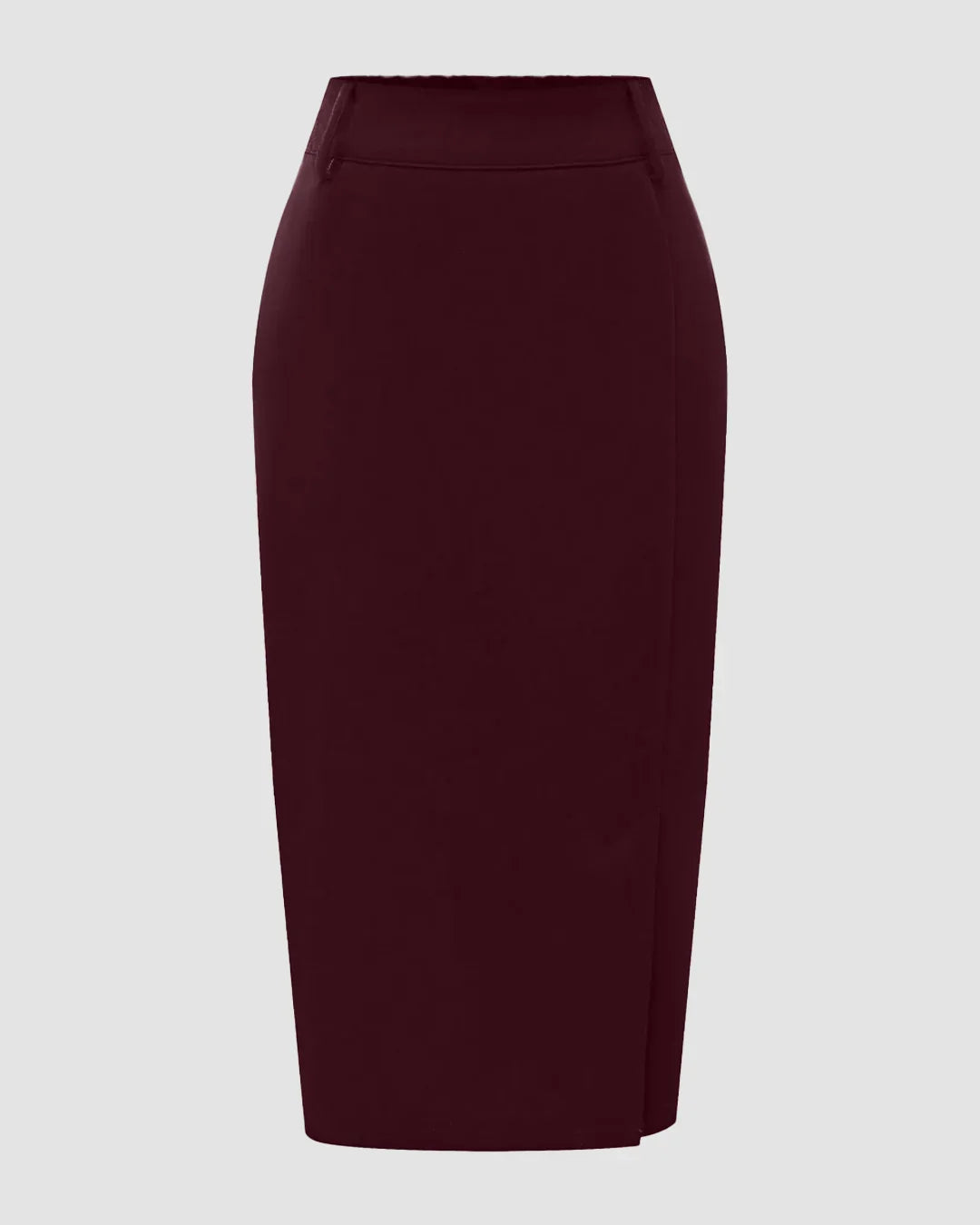 Solid Color Front Slit Pencil Knee-Length Skirt in Maroon