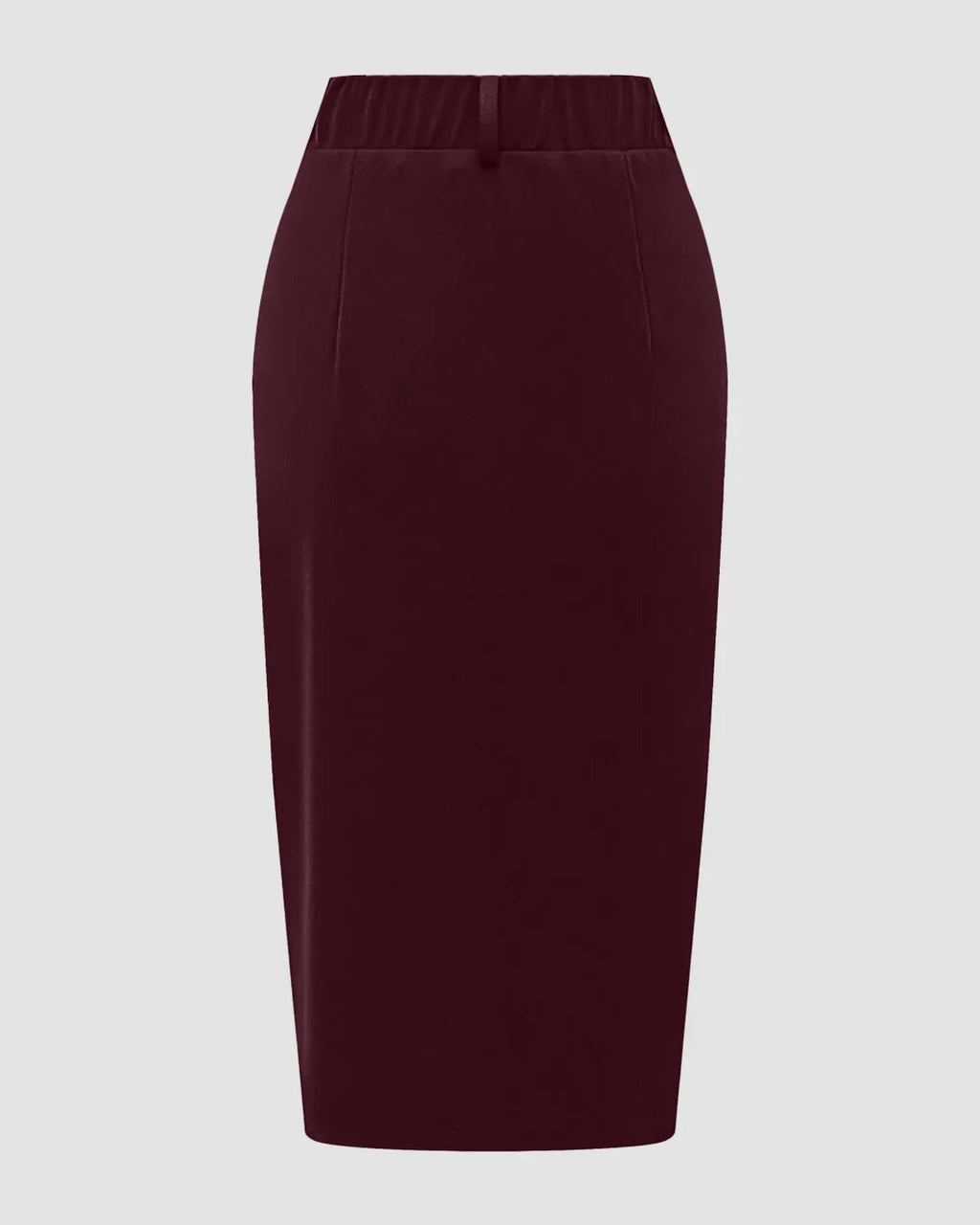 Solid Color Front Slit Pencil Knee-Length Skirt in Maroon