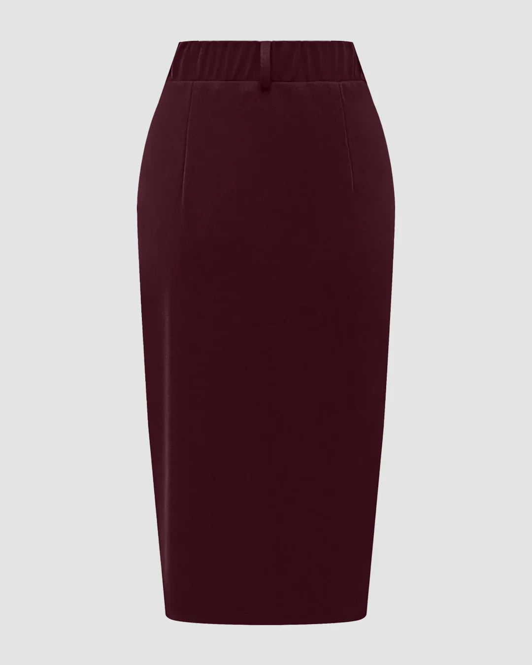 Solid Color Front Slit Pencil Knee-Length Skirt in Maroon