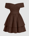 Off-Shoulder Crossover Wrap Mini Dress in Coco