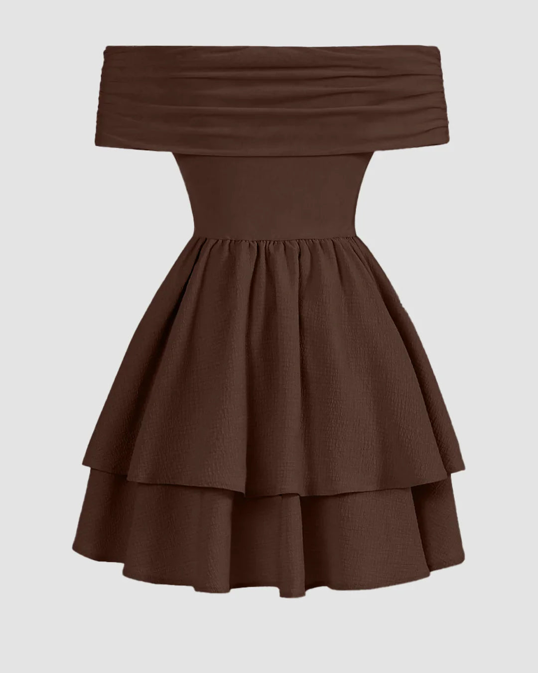 Off-Shoulder Crossover Wrap Mini Dress in Coco
