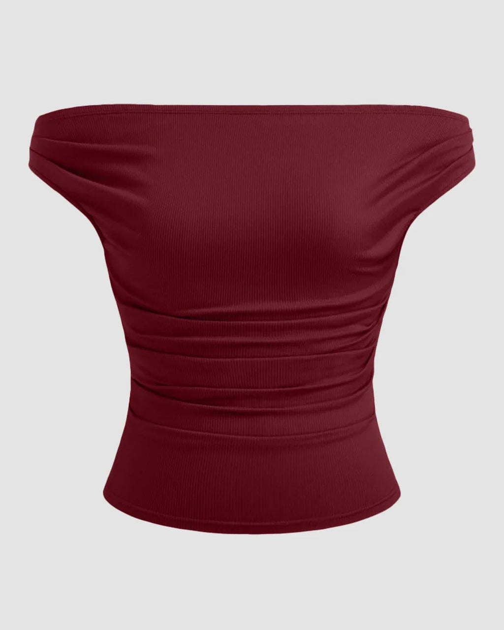 Off-shoulder Ruched Short Sleeve Top in Maroon