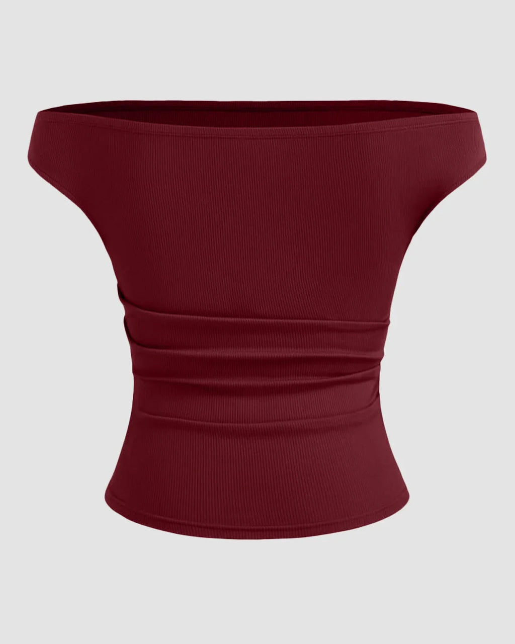 Off-shoulder Ruched Short Sleeve Top in Maroon