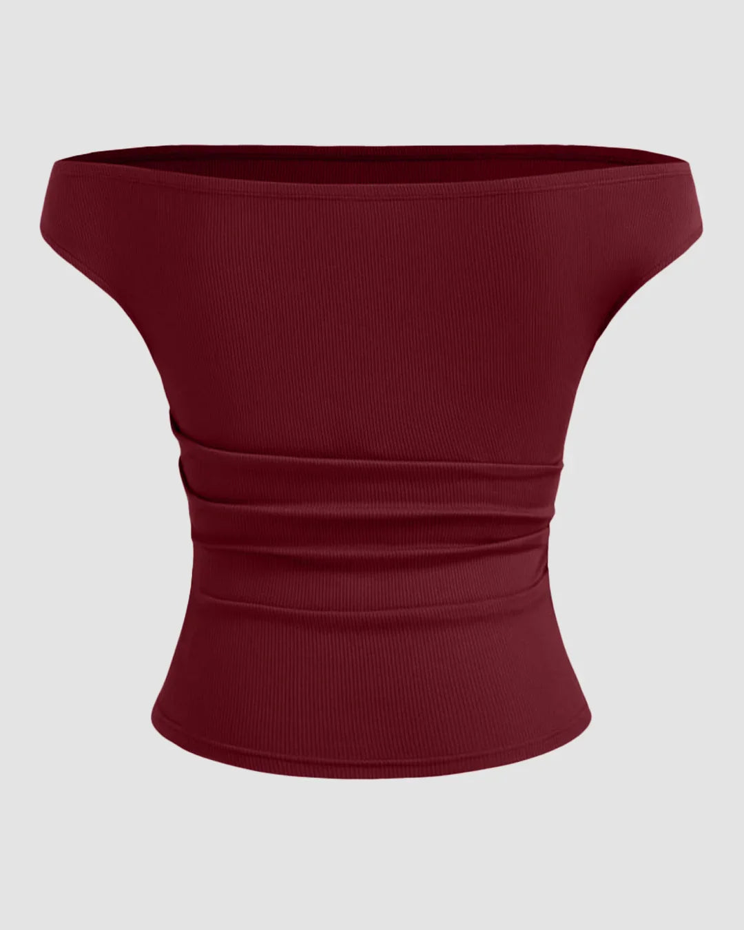 Off-shoulder Ruched Short Sleeve Top in Maroon