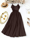 Solid Color Satin Spaghetti Strap Bowknot Elegant Dress Curve & Plus in Coffee