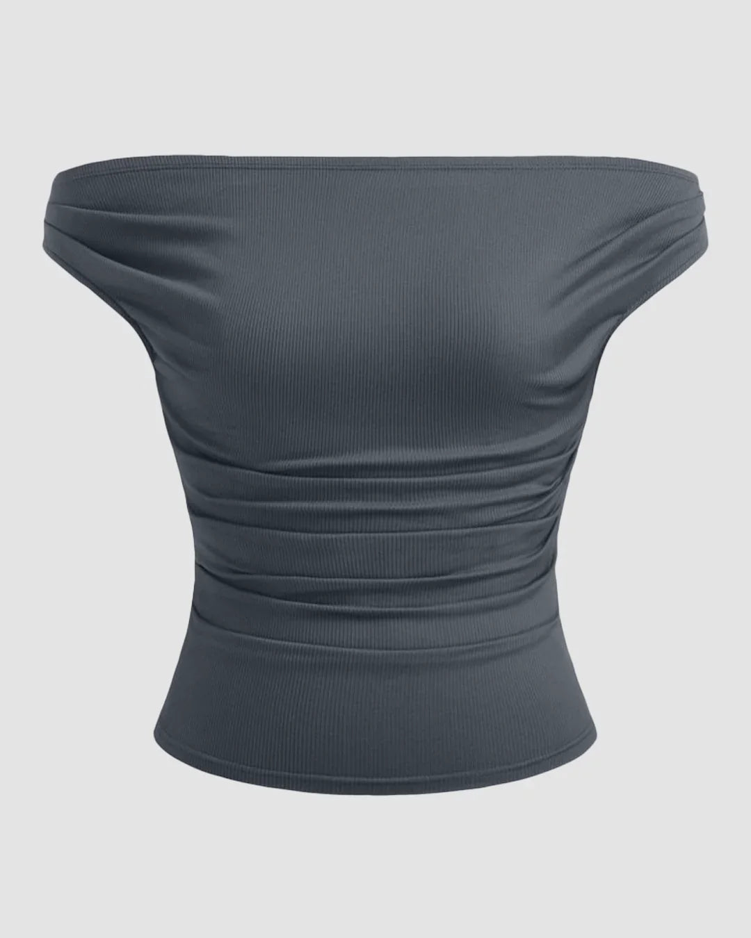 Off-shoulder Ruched Short Sleeve Top in Dark Grey