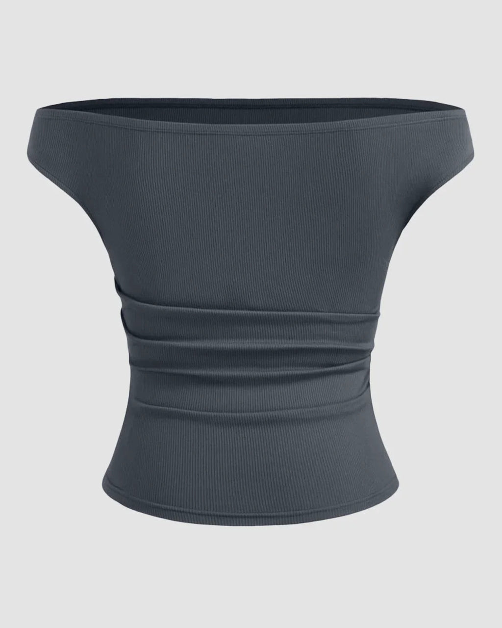 Off-shoulder Ruched Short Sleeve Top in Dark Grey