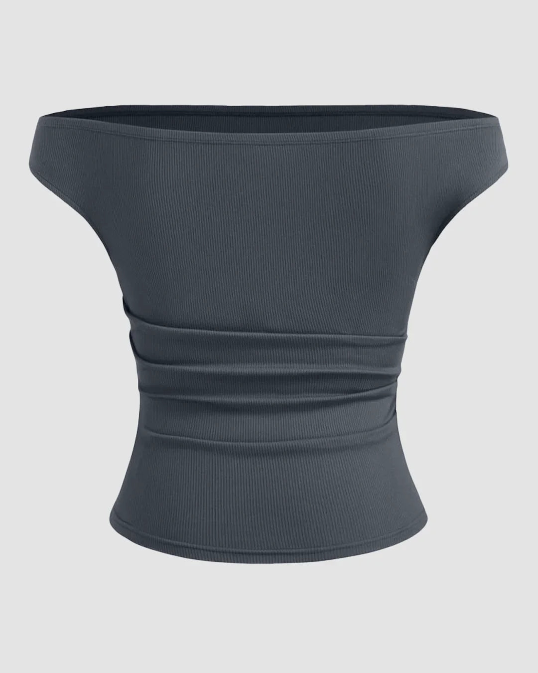 Off-shoulder Ruched Short Sleeve Top in Dark Grey