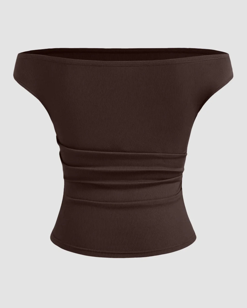 Off-shoulder Ruched Short Sleeve Top in Chocolate