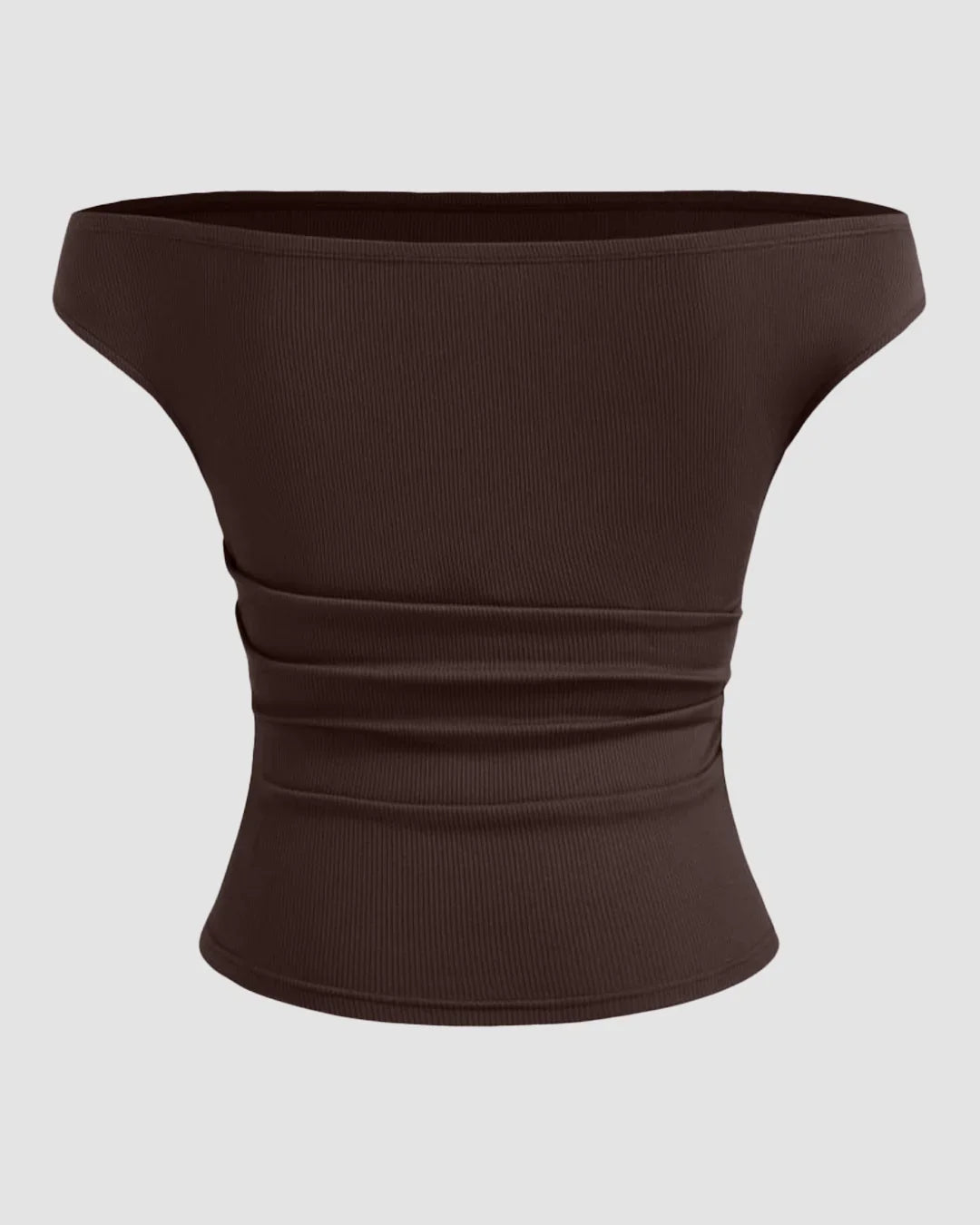 Off-shoulder Ruched Short Sleeve Top in Chocolate