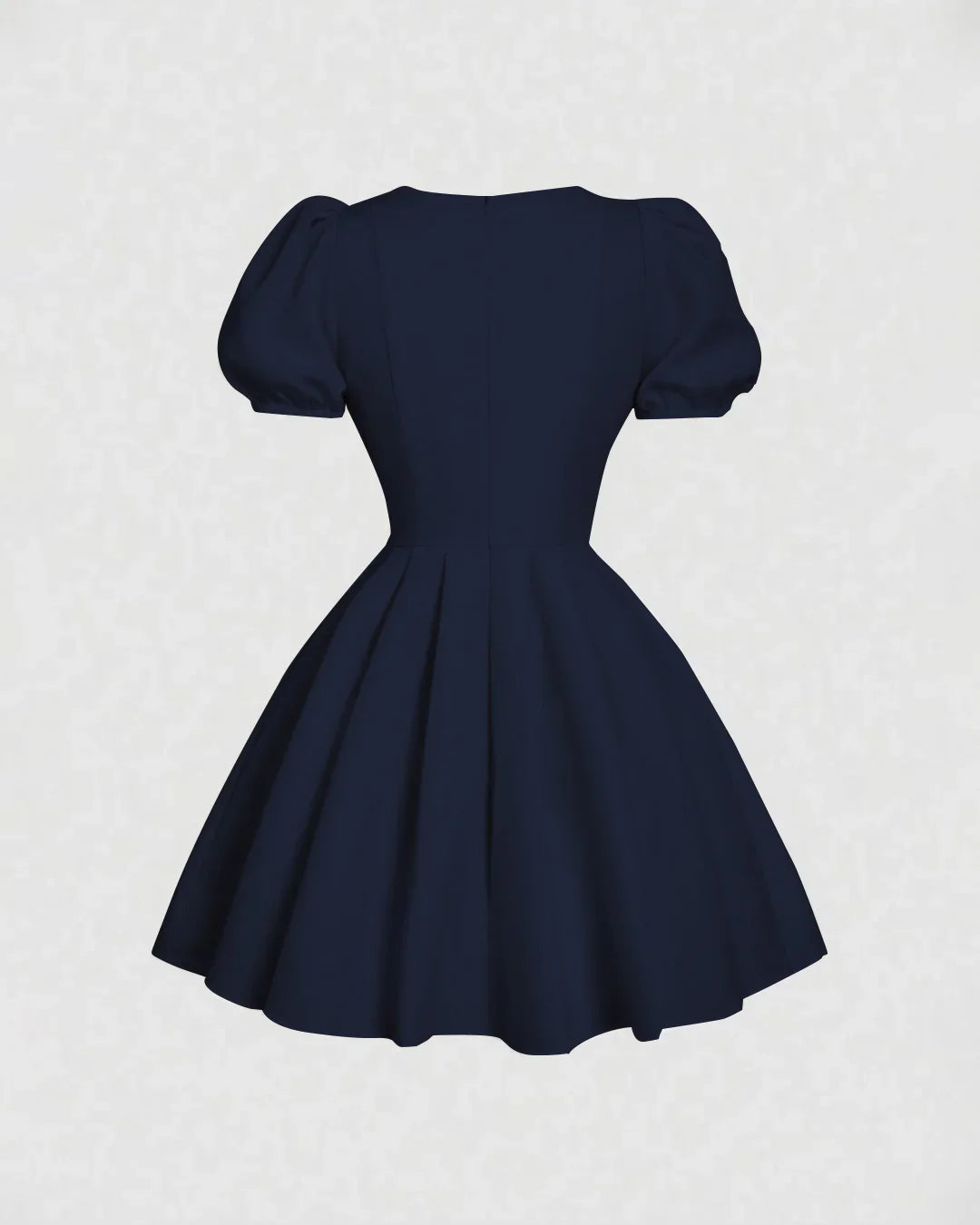 Navy Blue Puff Sleeve V-Neck Bow Boho Fit & Flare Mini Dress