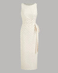 Polka Dot Boat Neck Tie Side Split Midi Dress