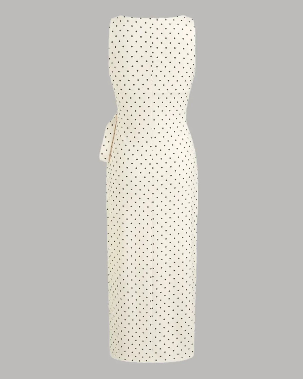 Polka Dot Boat Neck Tie Side Split Midi Dress
