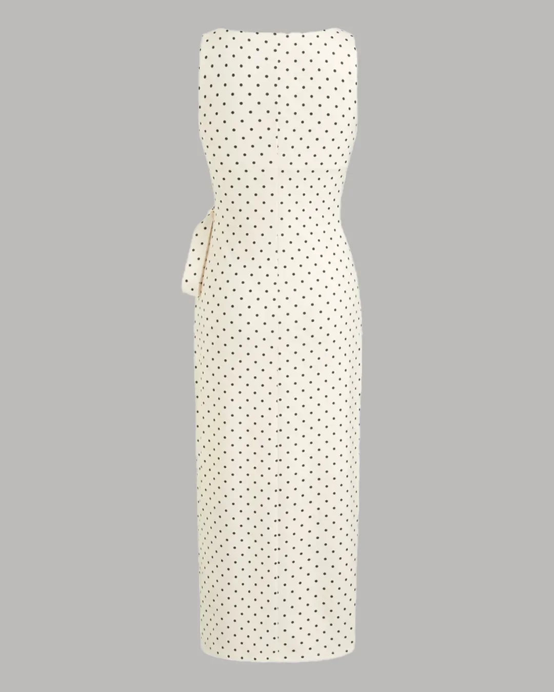 Polka Dot Boat Neck Tie Side Split Midi Dress