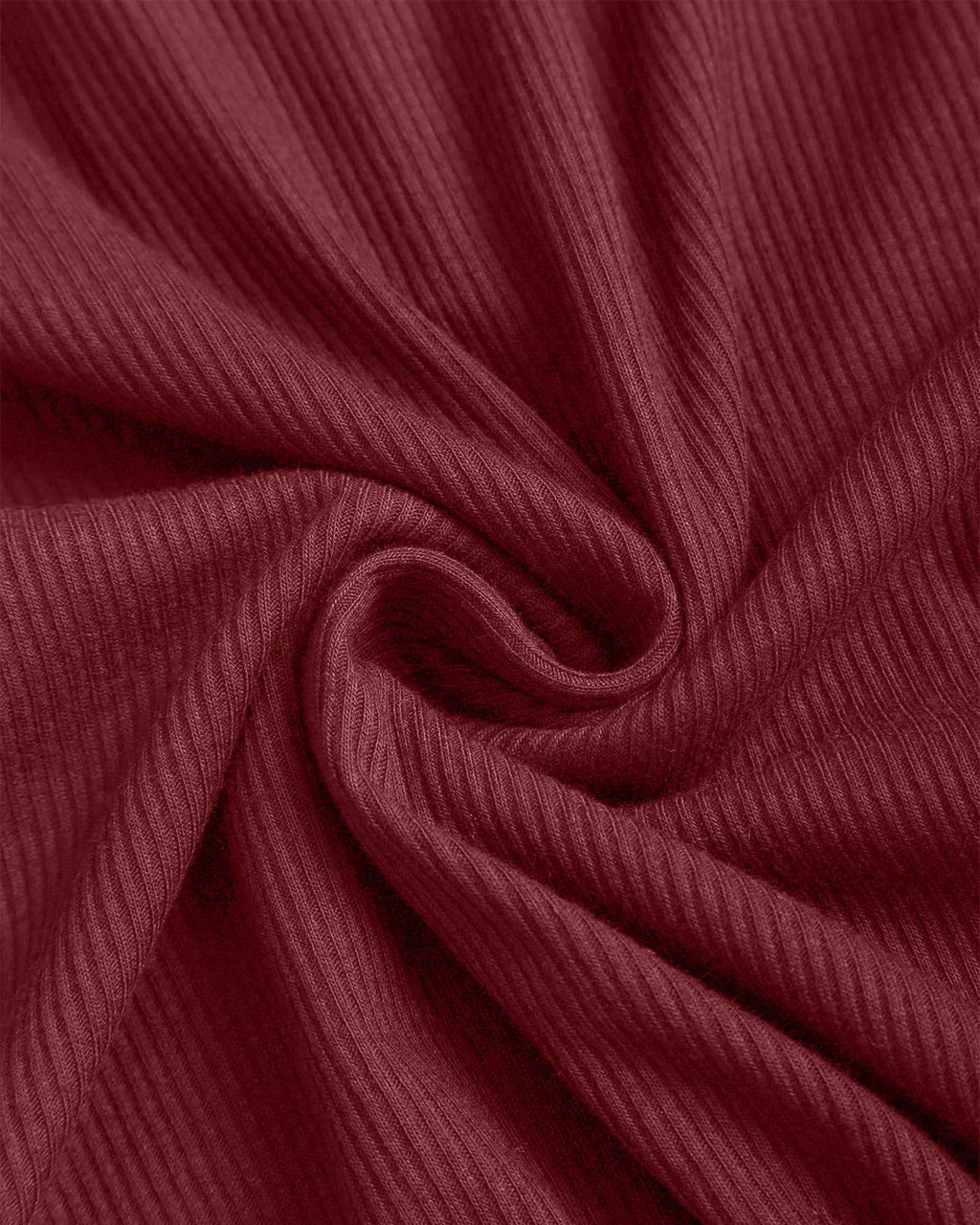 Round Neck Slim-Fit Straight Hem Solid Long Sleeve Top in Maroon