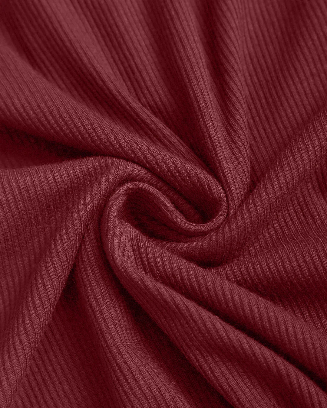 Round Neck Slim-Fit Straight Hem Solid Long Sleeve Top in Maroon