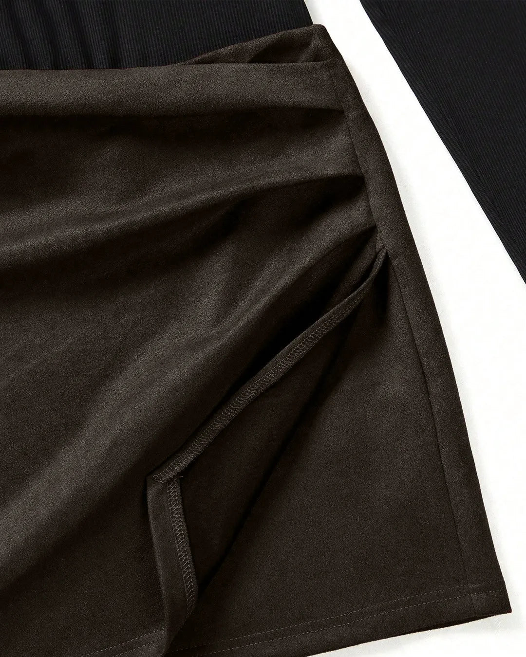 Solid Collar Long Sleeve Fitted Top & Midi Skirt Two-Piece Set