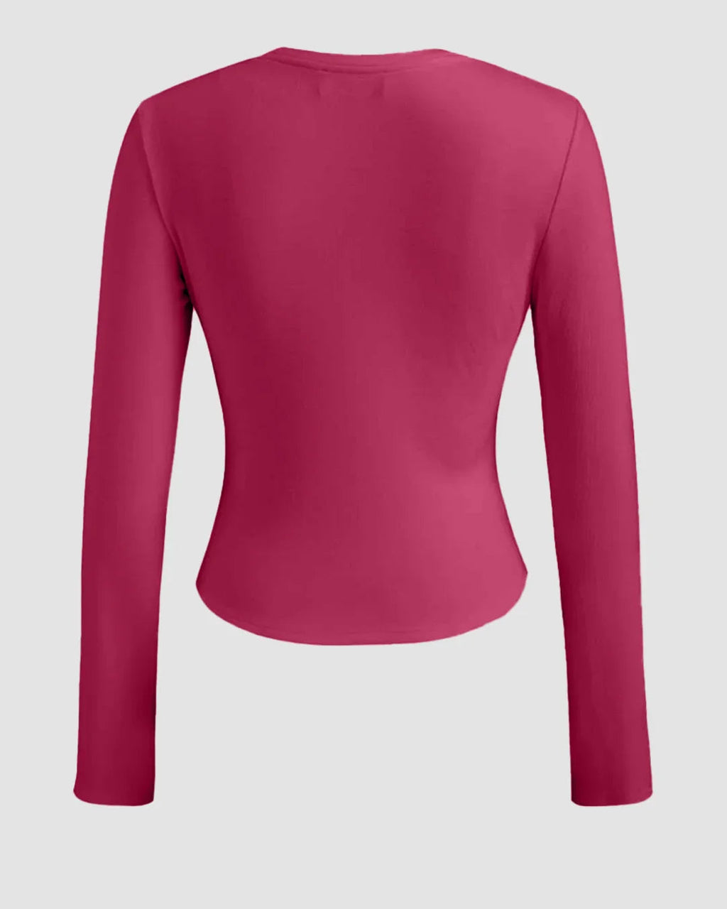 Round Neckline Ruched Long Sleeve Top in Ruby