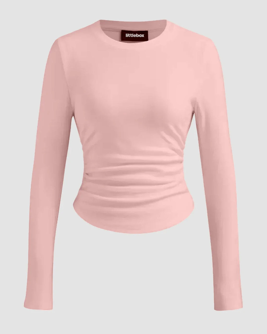 Round Neckline Ruched Long Sleeve Top in Rose