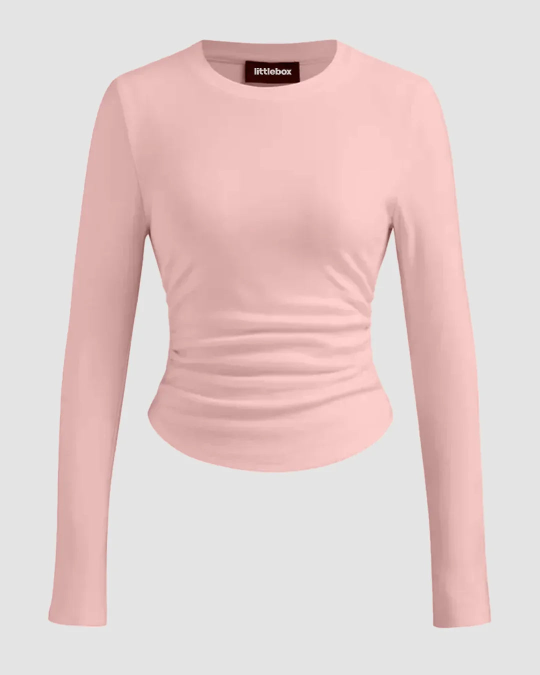 Round Neckline Ruched Long Sleeve Top in Rose