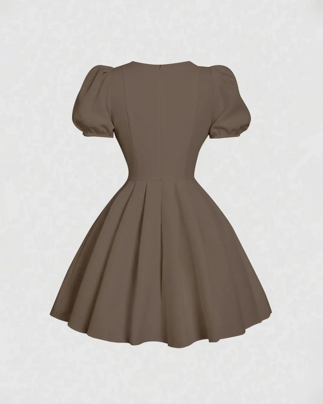 Brown Puff Sleeve V-Neck Bow Boho Fit & Flare Mini Dress