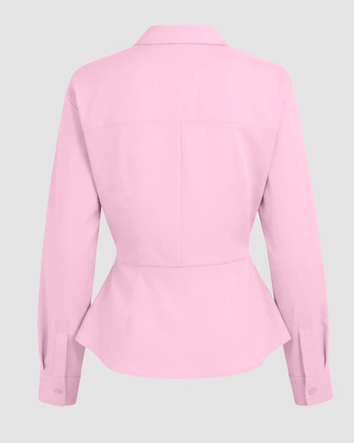 Collar Striped Long Sleeve Shirt in Pink