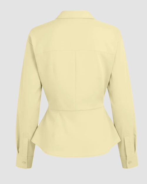 Collar Striped Long Sleeve Shirt in Vanilla