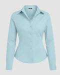 Collar Striped Long Sleeve Shirt in Powder Blue