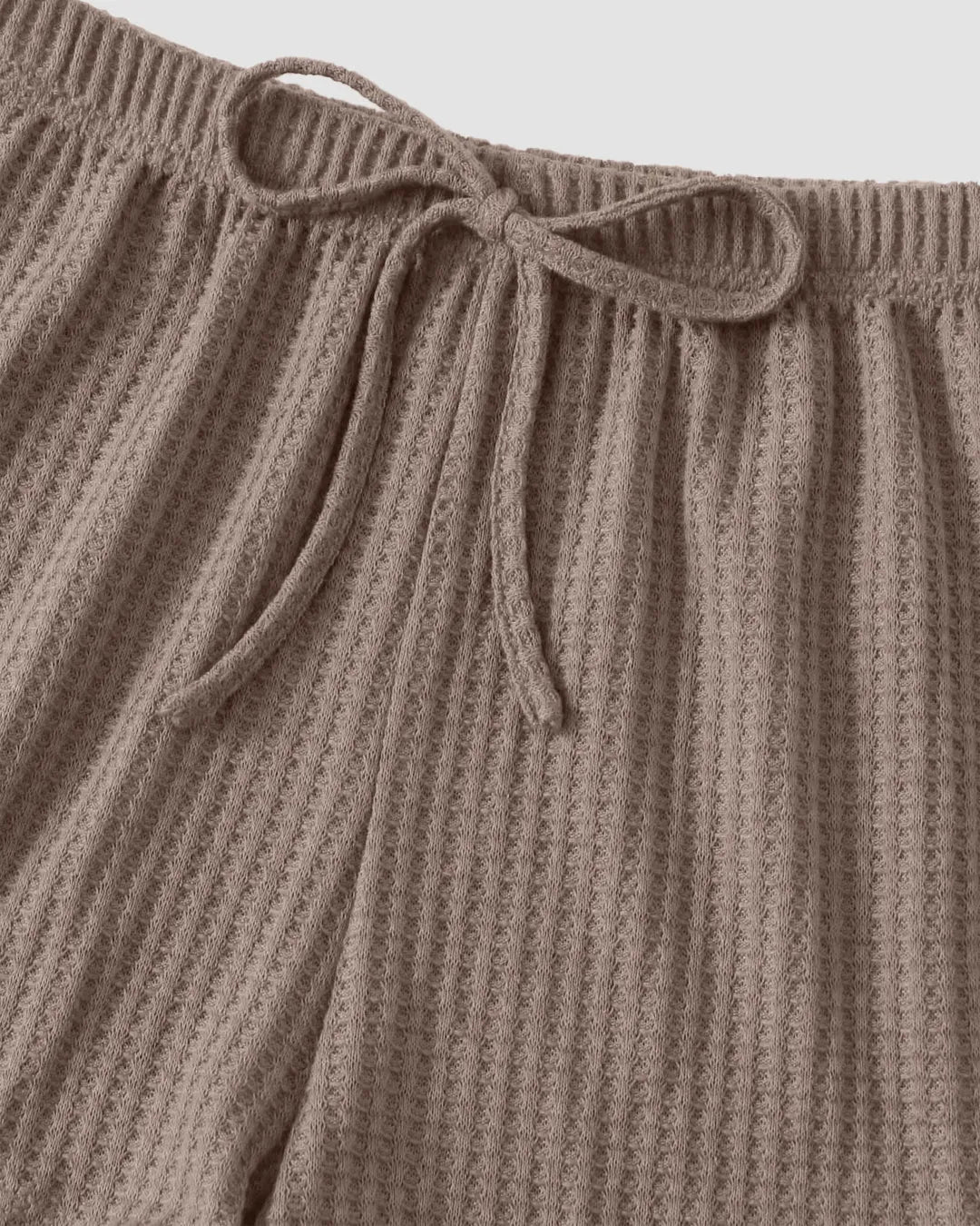 Round Neck Knit Top Cami and Shorts Lounge Outfit Three Piece Set in Brown