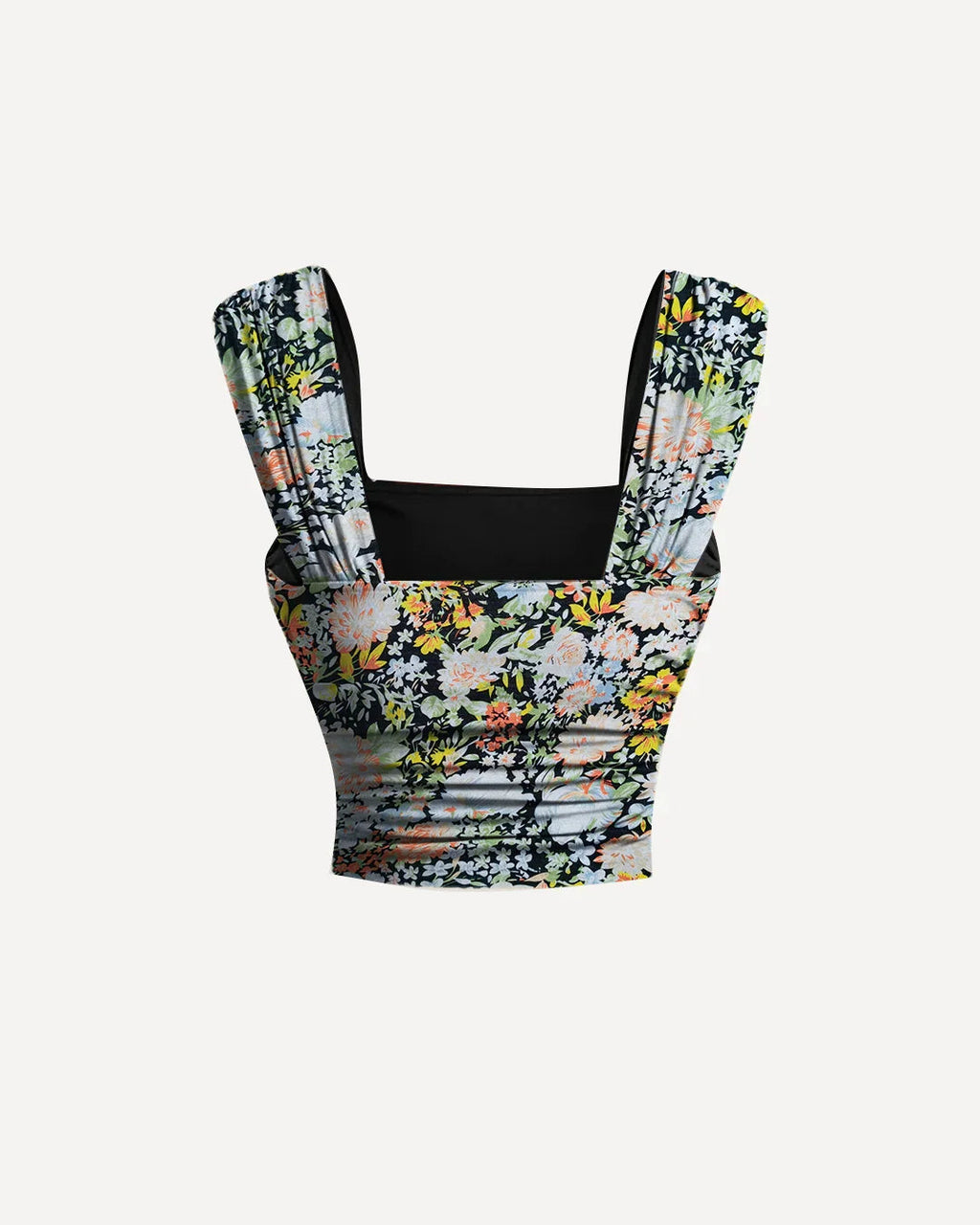 Square Neck Slim Fit Straight Hem Floral Print Sleeveless Crop Top