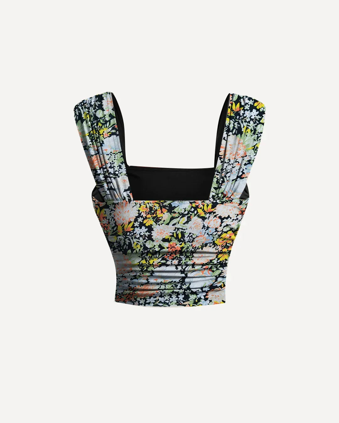 Square Neck Slim Fit Straight Hem Floral Print Sleeveless Crop Top