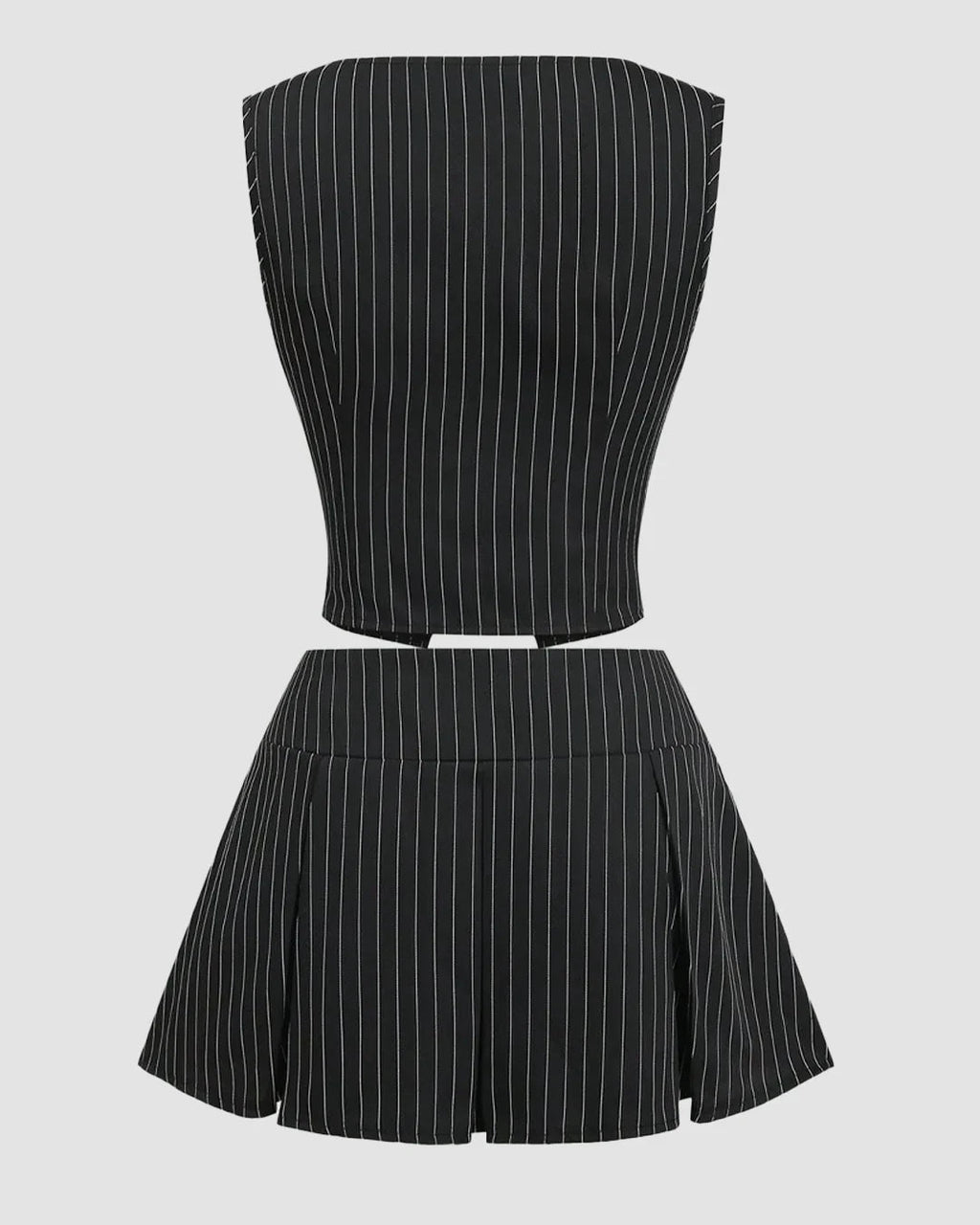 Striped Bandeau Tie Crop Top and High Waist Pleated Skirt Two Piece Set