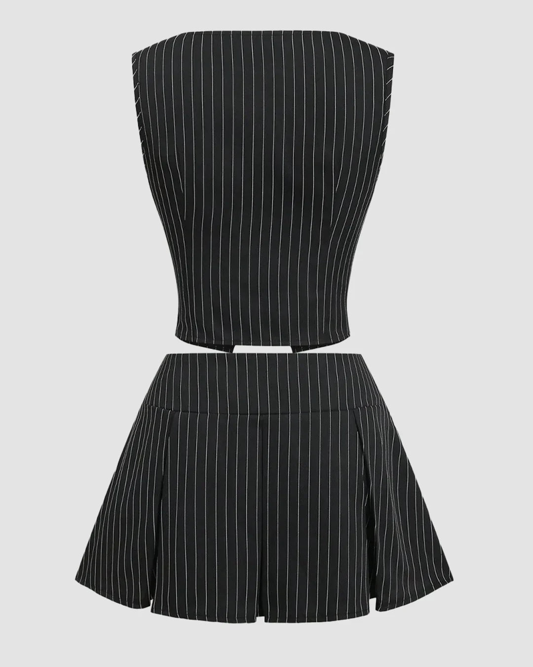 Striped Bandeau Tie Crop Top and High Waist Pleated Skirt Two Piece Set