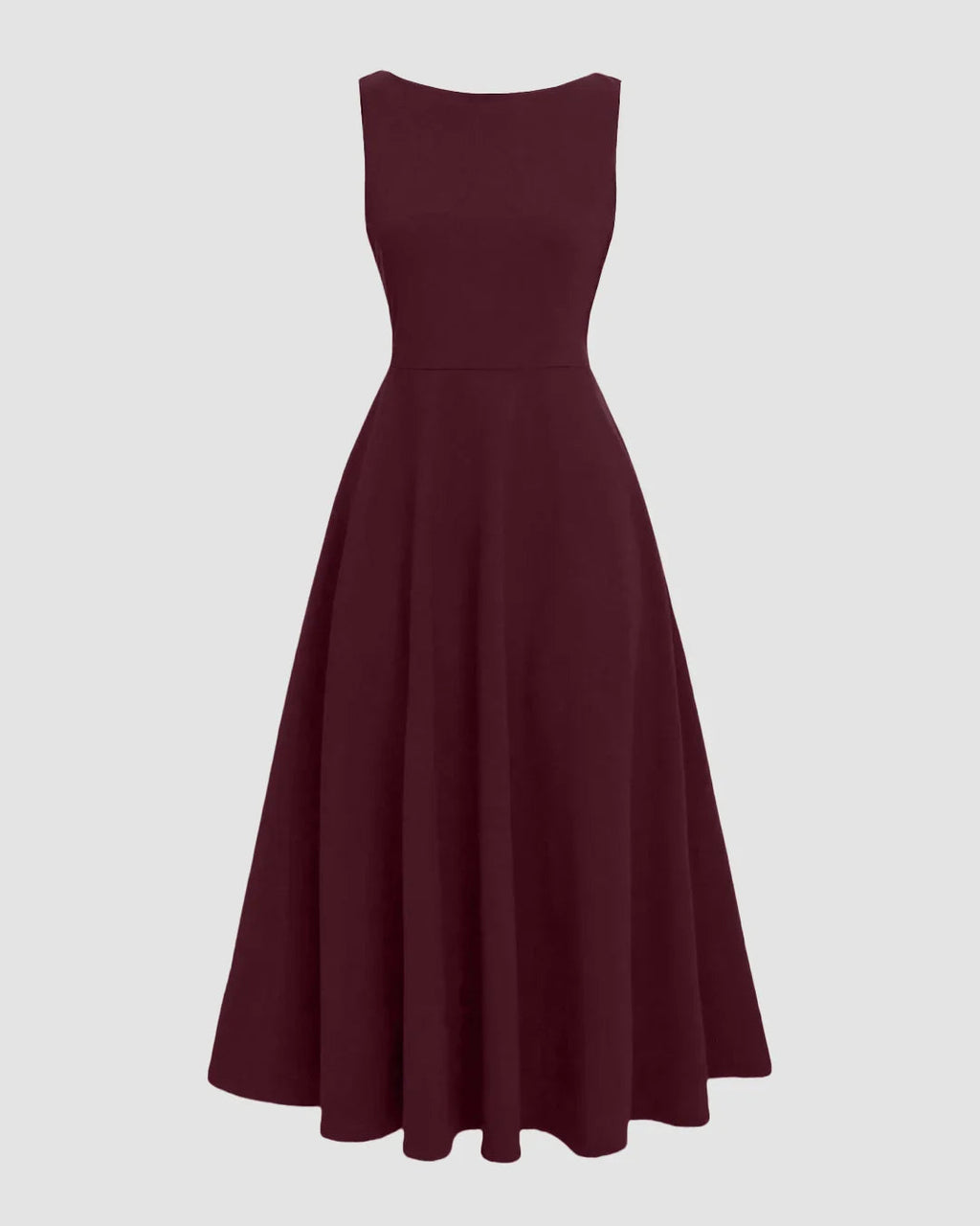 Boat Neck A-Line Solid Sleeveless Maxi Dress Maroon