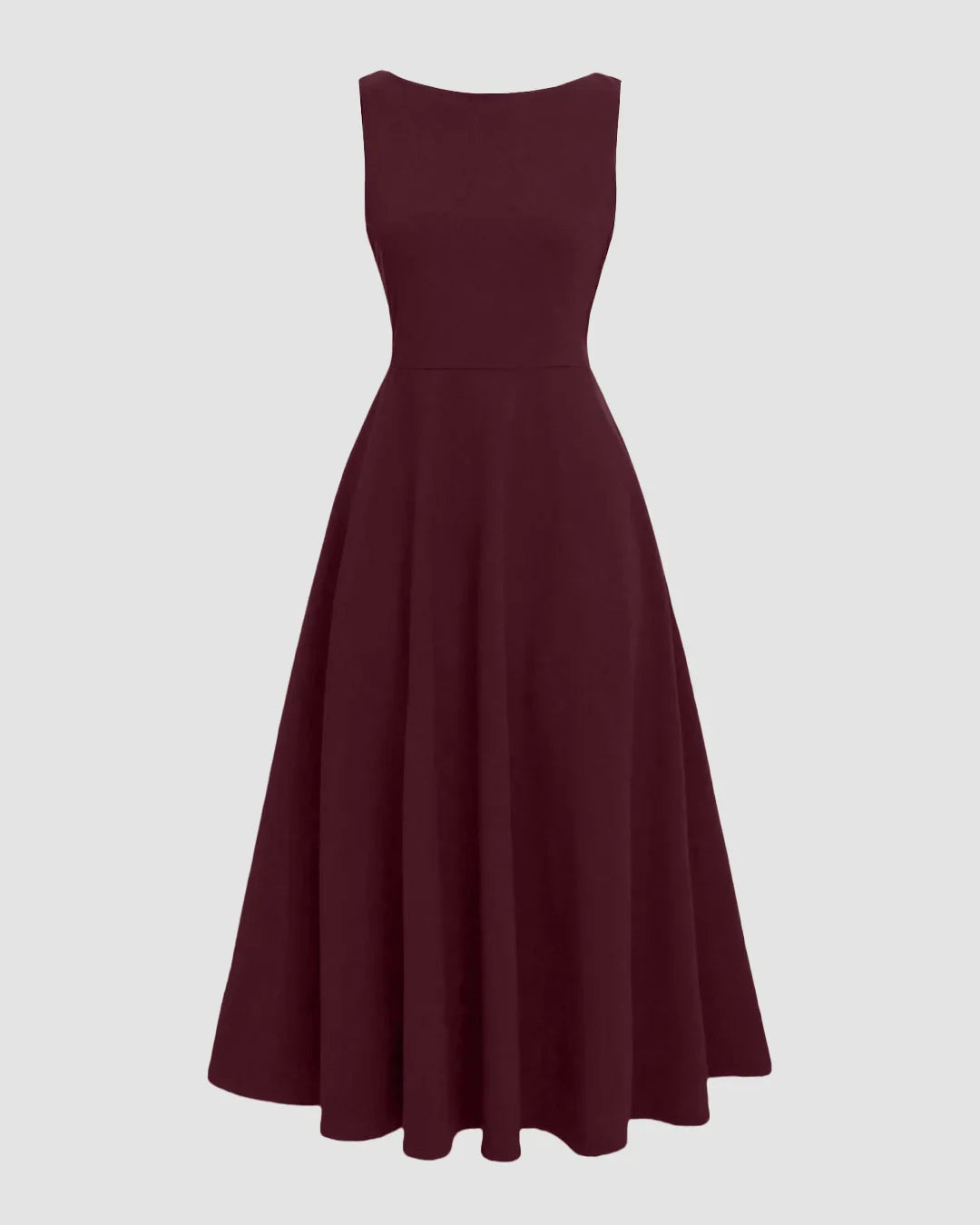 Boat Neck A-Line Solid Sleeveless Maxi Dress Maroon